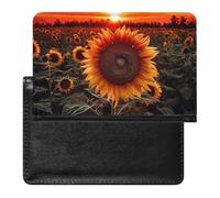 Sunset Sunflower Passport Holder with 3 Card Slots, Portable PU Leather Travel Wallet, Slim Protective Cover for Passport, ID, Credit Cards