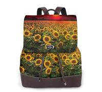 Sunset Sunflower Print Women Fashion Backpack Ladies Pu Leather Backpacks Handbag Waterproof Rucksack Travel Backpack with Flap