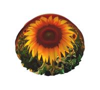 Sunset Sunflower Shower Cap for Women Men, Adjustable Reusable Shower Bonnet Double Layer Waterproof Bath Caps, EVA Lining, Elastic Band Hair Cap for All Hair Lengths