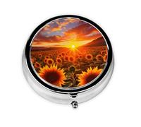 Sunset Sunflower Small Pill Box 3 Compartment Portable Pill Box for Purse Pocket Farm Mini Medicine Organiser for Daily Vitamin Fish Oil Storage