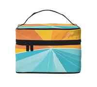 Sunset Sunrise Sea -Print Waterproof Large Cosmetic Bag for Travel & Gym, Makeup Organizer with 4 Elastic Straps & Compartments,Premium Twill Fabric.