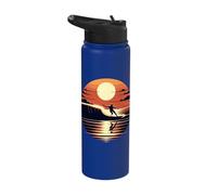 Sunset Surfer Silhouette Catching Waves Minimalist Beach Art Stainless Steel Insulated Water Bottle