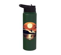 Sunset Surfer Silhouette Catching Waves Minimalist Beach Art Stainless Steel Insulated Water Bottle