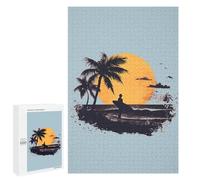 Sunset Surfing Fun Wooden Picture Vertical Version Puzzle Creative Gift Wood Jigsaw for Adults And Family Game