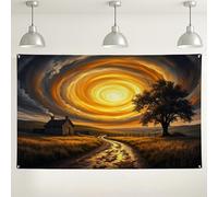 Sunset Swirl Art Backdrop, Vibrant Orange Rustic Landscape Decorations, Outdoor/Indoor Photography Background for Events and Parties 71x43 Inch