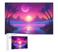 Sunset Synthwave Synchrony Jigsaw Puzzle, 1000 PCS, Indoor Activity for The Home, Classic Jigsaw Entertainment for The Home, for Family Fun