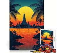 Sunset Temple Silhouette Jigsaw Puzzle for Teenagers 1000 Pieces Enhance Recall Quiet Fun Exact Edge Artistic Gift (50x75cm)