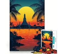 Sunset Temple Silhouette Jigsaw Puzzle for Teenagers 1000 Pieces Enhance Recall Quiet Fun Exact Edge Artistic Gift (50x75cm)