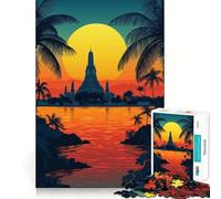 Sunset Temple Silhouette Jigsaw Puzzles 1000 Pieces for Adults Memory Boost Warm Time Image Assembly Fine Art Piece (38x52cm)