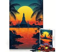 Sunset Temple Silhouette Jigsaw Puzzles for Teenagers 1000 Pieces Logic Game Home Pastime Precise Cut Festival Gift (38x26cm)