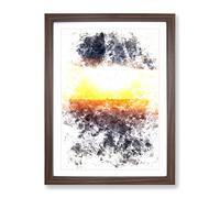 Sunset Through The Clouds Watercolour Modern Framed Print | A4 Walnut Framed Wall Art | Ready to Hang | Modern Landscape Picture | Living Room Bedroom Lounge Office