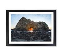 Sunset Through The Rock in California Painting Framed Print | A2 Black Framed Wall Art | Ready to Hang | Modern Landscape Picture | Living Room Bedroom Lounge Office