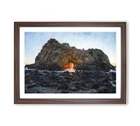 Sunset Through The Rock in California Painting Framed Print | A2 Walnut Framed Wall Art | Ready to Hang | Modern Landscape Picture | Living Room Bedroom Lounge Office
