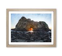 Sunset Through The Rock In California Painting Modern Art Framed Print | A3 Oak Framed Wall Art | Ready to Hang | Modern Landscape Picture | Living Room Bedroom Lounge Office