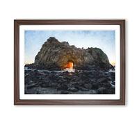 Sunset Through The Rock In California Painting Modern Art Framed Print | A3 Walnut Framed Wall Art | Ready to Hang | Modern Landscape Picture | Living Room Bedroom Lounge Office