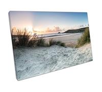 Sunset through the sand dunes at Crantock beach Gannel estuary Canvas Wall Art Print On Canvas Picture For Home Office Decor 30x20cm (12x8In)