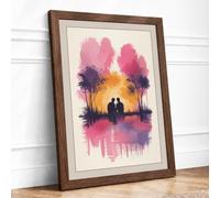Sunset Together Romantic Framed Wall Art Print A1 (84.1×59.4cm) Walnut,
