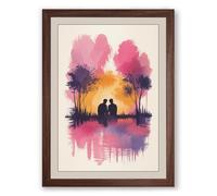Sunset Together Romantic Framed Wall Art Print A1 (84.1×59.4cm) Walnut, Wall Decor for Living Room, Bedroom, Office & Home, Ready to Hang, Art Gift