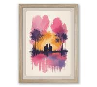 Sunset Together Romantic Framed Wall Art Print A4 (29.7×21cm) Oak, Wall Decor for Living Room, Bedroom, Office & Home, Ready to Hang, Art Gift