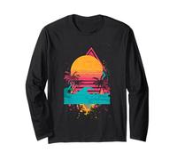 Sunset Tropical Vibe Retro Synthwave Pink Yellow Graphic Long Sleeve T-Shirt