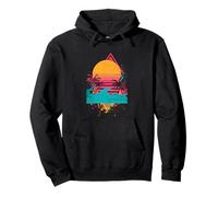 Sunset Tropical Vibe Retro Synthwave Pink Yellow Graphic Pullover Hoodie