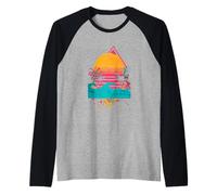 Sunset Tropical Vibe Retro Synthwave Pink Yellow Graphic Raglan Baseball Tee