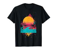 Sunset Tropical Vibe Retro Synthwave Pink Yellow Graphic T-Shirt