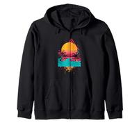 Sunset Tropical Vibe Retro Synthwave Pink Yellow Graphic Zip Hoodie