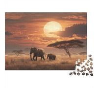 Sunset, Two Elephants Puzzle 1000pcs (75x50cm) Puzzles, Die Für Erwachsene Und Personen Ab 14 Jahren Geeignet Sind