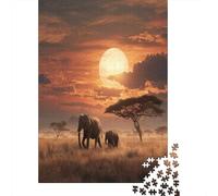 Sunset, Two Elephants Rätsel Für Erwachsene || Familienspaß-Puzzles 38x26cm/1000pcs Erwachsene