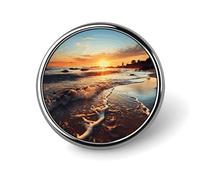 Sunset View on The Beach Shore Badge Holder Personalized Metal Button Pin Fashion Round Badge with Pattern Pin DIY Button Badges Exquisite Brooch Crafts Gift Clothes Decorative Pins
