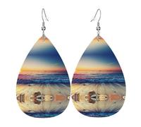 Sunset View On The Beach Shore Earrings For Women Leather Dangle Lightweight Teardrop Earrings Jewelry For Women