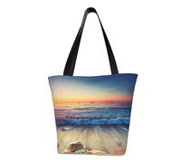 Sunset View On The Beach Shore Fashion Canvas Tote Bag With All Over Print Design,Large Reusable Shopper Tote With Double Handles,Beach Tote, Weekend Bag
