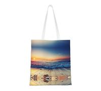 Sunset View On The Beach Shore Fashion Canvas Tote Bag With All Over Print Design, Large Reusable Shopper Tote With Double Handles,Beach Tote, Weekend Bag