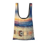 Sunset View On The Beach Shore Print Foldable Reusable Grocery Bag Lightweight Shopping Tote for Groceries Travel Beach Eco-Friendly Compact Adventure Tote