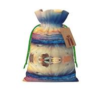Sunset View On The Beach Shore Printed Drawstring Gift Bags,Various Sizes, Bulk Plastic Packaging Bags