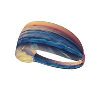 Sunset View on The Beach Shore Printed Elastic Sports Headband: Stretchy Sweatband for Running Gym Cycling Yoga Fitness Travel Unisex