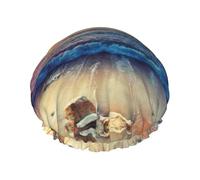 Sunset View On The Beach Shore Shower Caps For Women, Elastic And Reusable Bath Caps, Double Waterproof Layers Shower Cap, Bathing Shower Caps