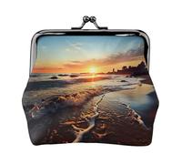 Sunset View On The Beach Shore Small Coin Purse For Women, Kiss-Lock Wallet Leather Cute Coin Wallet Mini Coin Pouch Change Purse Key Holder