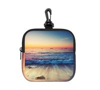 Sunset View On The Beach Shore Square Zipper Pouch with All-Over Print,Waterproof Rubber-Fabric, Lightweight Durable Small Organizer Bag for Coins, Cards, Keys