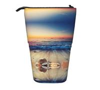 Sunset View On The Beach Shore Standing Telescopic Pencil Bag Oxford Cloth Bag Portable for Boys Girls Teens Students Office