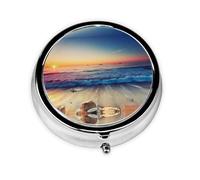Sunset View on The Beach Shore This Small, Printed, Round Pill Box is a Portable Pill and Vitamin Organizer Perfect for Pockets, Purses, and Travel.