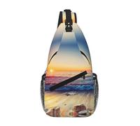 Sunset View On The Beach Shore Unisex Chest Sling Bag With Multi-Pocket Design,Large Capacity Crossbody Bag Durable Polyester Adjustable Strap For Daily Commute Travel