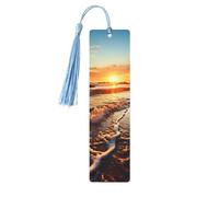 Sunset View on The Beach Shore Wood Bookmark for Book Lovers Birthday Teachers Gift, Handmade Craft Book Marks Ornaments with Tassel Exquisite Reading Page Markers for Men Women