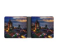 Sunset View Puerto Vallarta Mexico Our Lady of Guadalupe (2) Leather Wallets for Men Slim Bifold Wallet Credit Card Holder Front Pocket Wallets