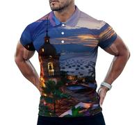 Sunset View Puerto Vallarta Mexico Our Lady of Guadalupe (2) Mens Polo Shirts Short Sleeve Golf Shirt Casual T-Shirt Top for Work Athletic 3XL