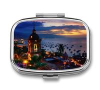 Sunset View Puerto Vallarta Mexico Our Lady of Guadalupe (2) Travel Pill Box Portable Pill Organizer Medical Box Pill Case Pill Container for Men Women
