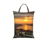 Sunset View Travel Laundry Bag Large Waterproof Dirty Clothes Bag with Zipper Reusable Washable Storage Bag with Handle for Gym Beach Travel