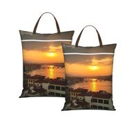 Sunset View Travel Laundry Bag Large Waterproof Dirty Clothes Bag with Zipper Reusable Washable Storage Bag with Handle for Gym Beach Travel