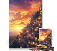 Sunset Village on Cliffside 1000 Pieces Puzzles for Teenagers Boost Recall Relaxing Fun Accurate Edge Thoughtful Gift (50x75cm)